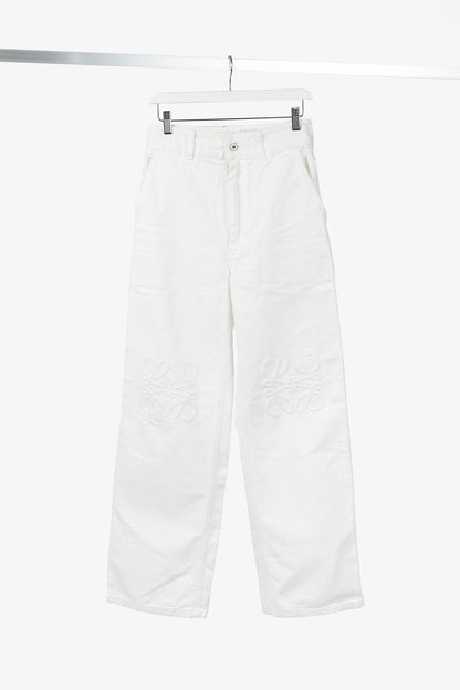 Loewe White Cotton Embroidered Anagram Baggy Jeans
