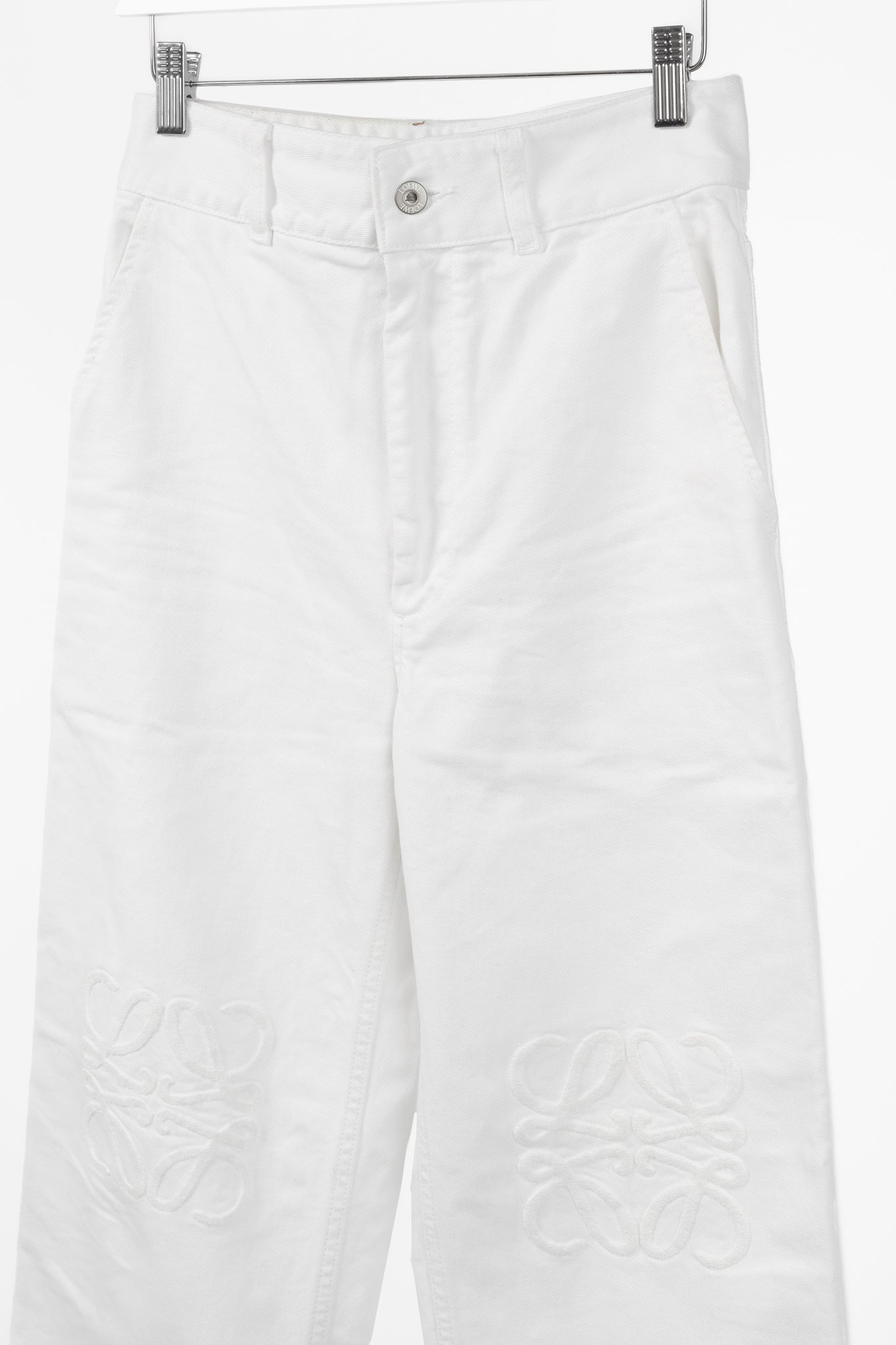 Loewe White Cotton Embroidered Anagram Baggy Jeans