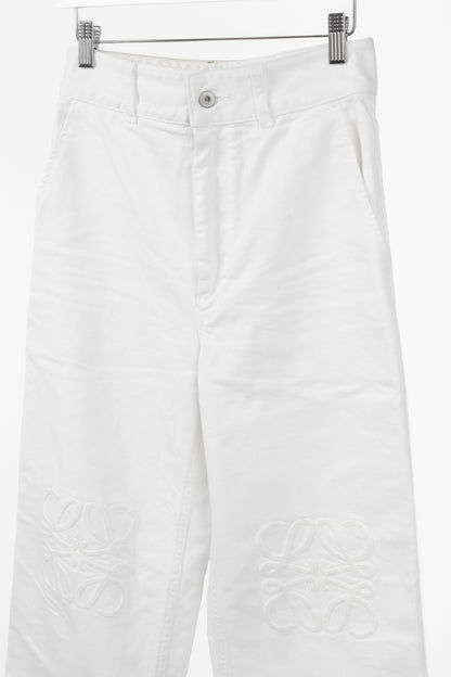 Loewe White Cotton Embroidered Anagram Baggy Jeans