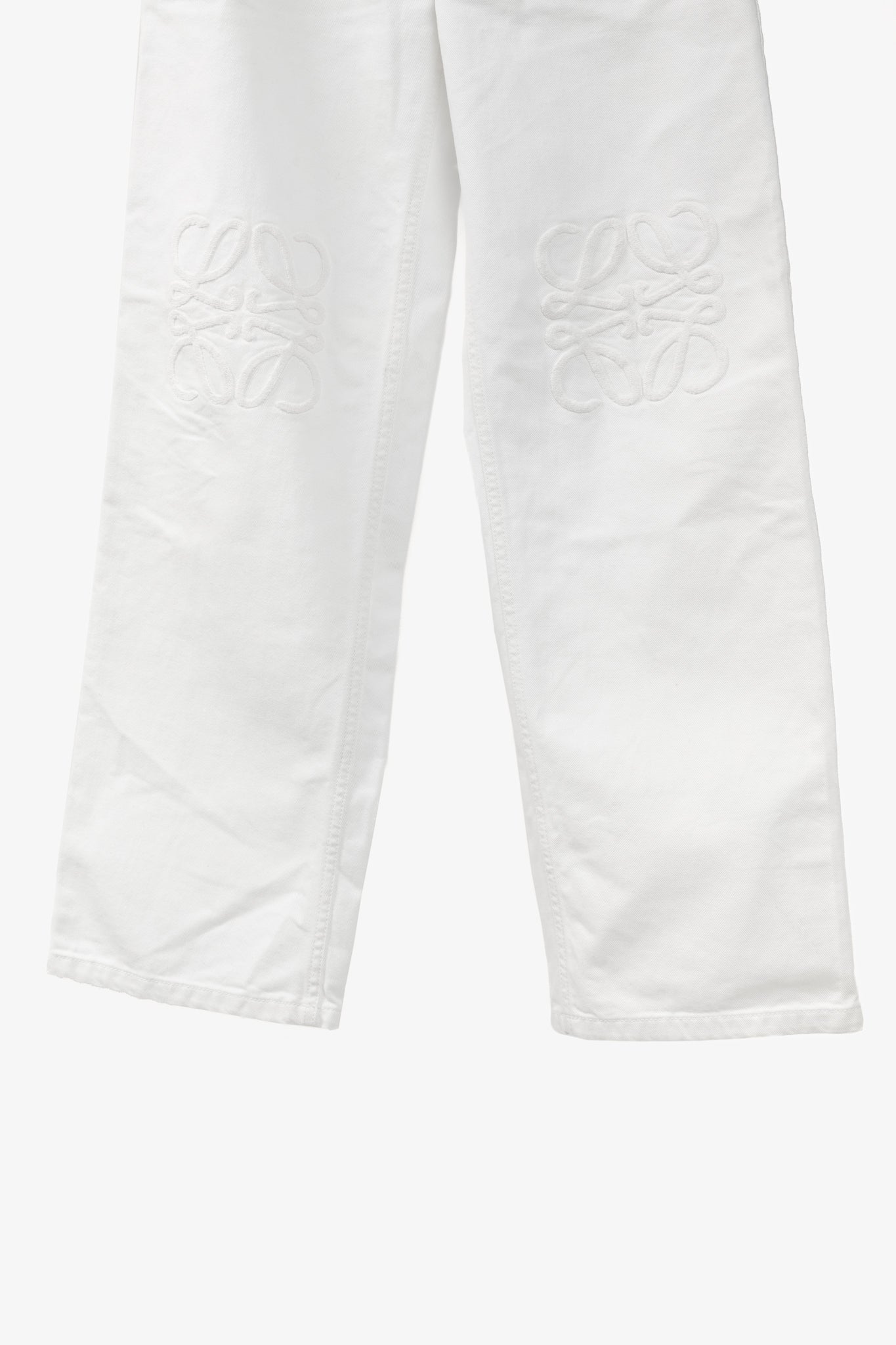 Loewe White Cotton Embroidered Anagram Baggy Jeans