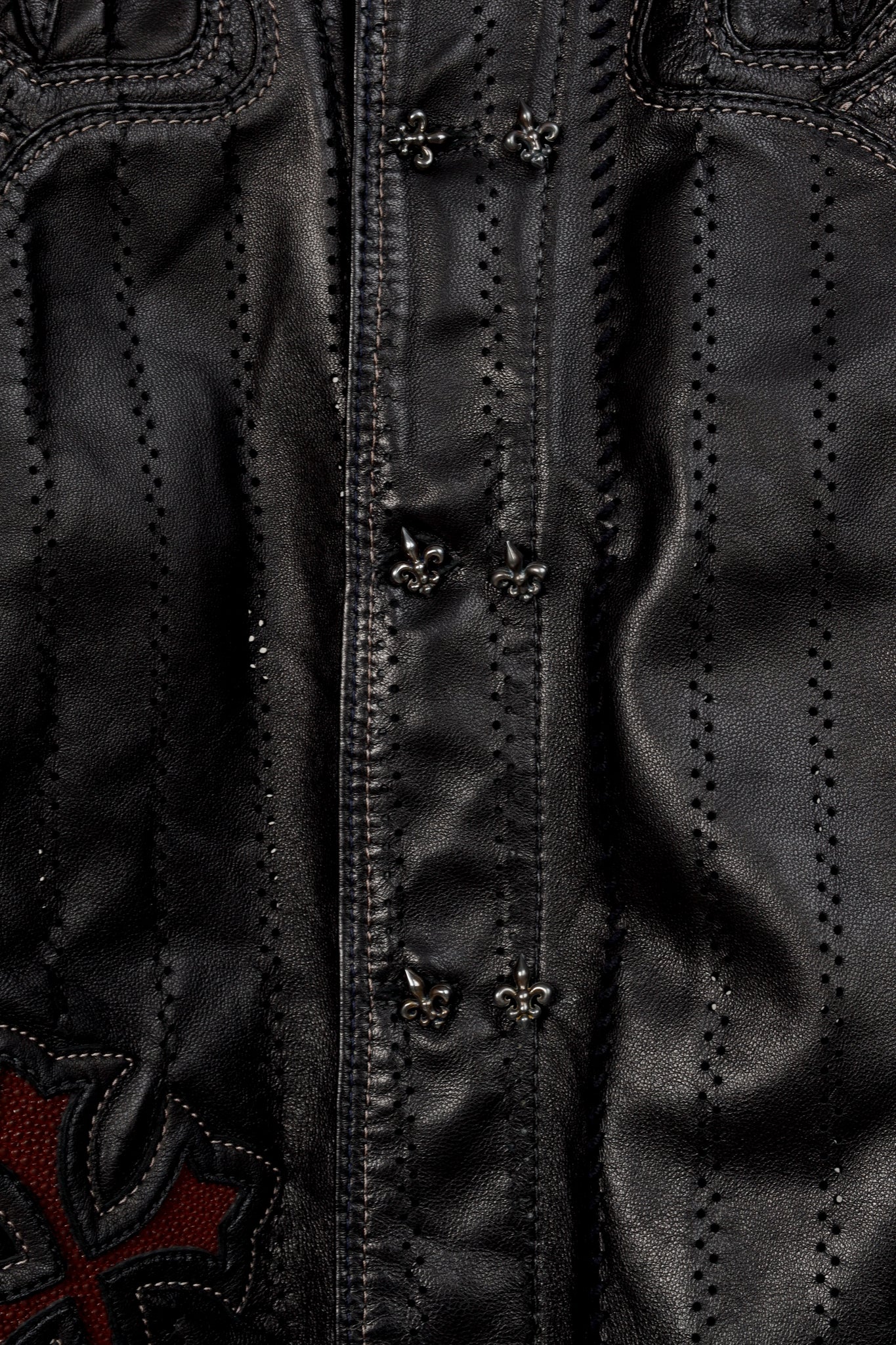 Logan Riese Black Peforated-Leather Cross-Applique Jacket