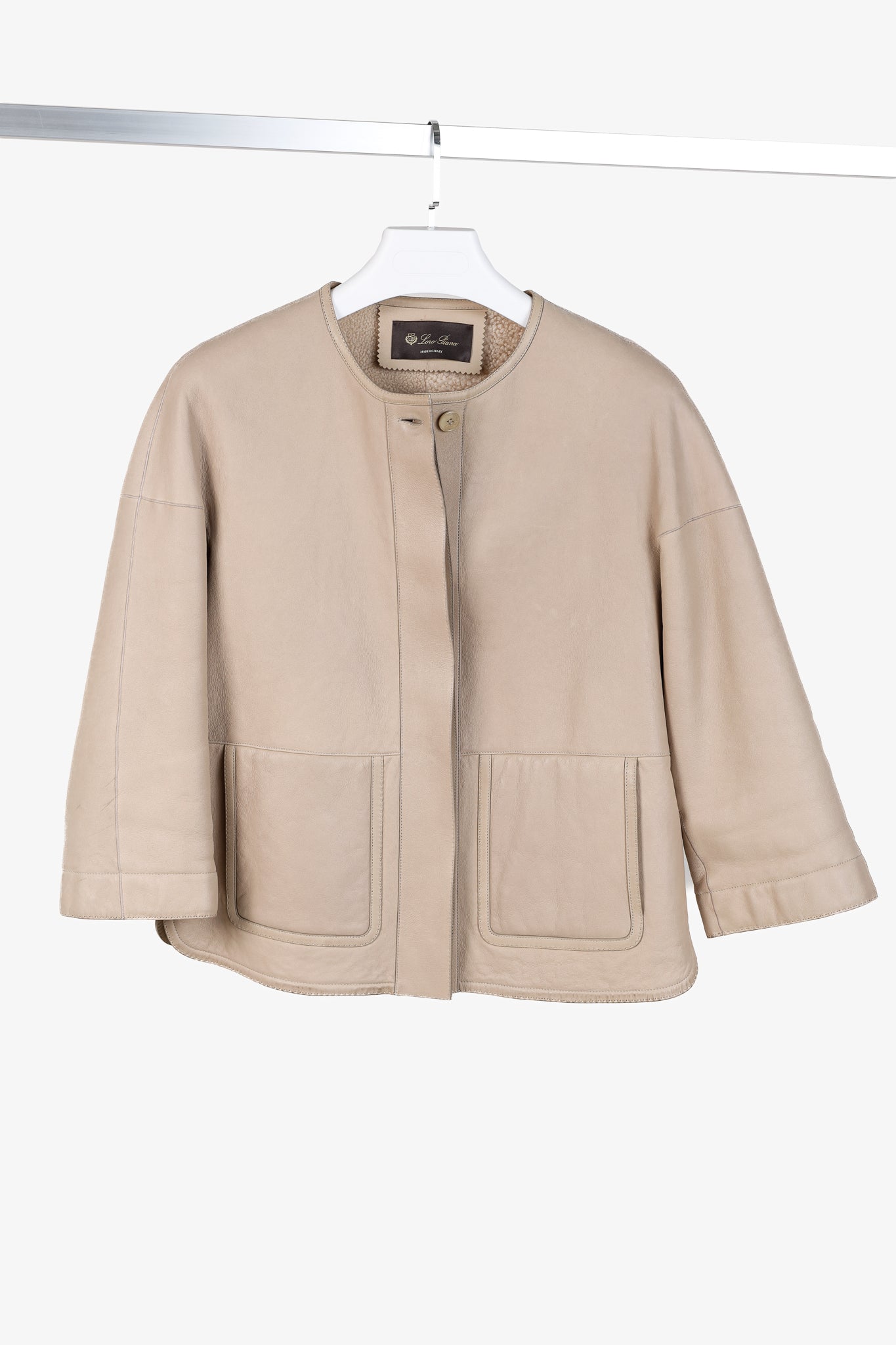 Loro Piana Ecru Lambskin Cropped Shearling Jacket