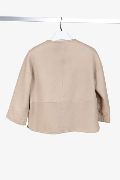 Loro Piana Ecru Lambskin Cropped Shearling Jacket