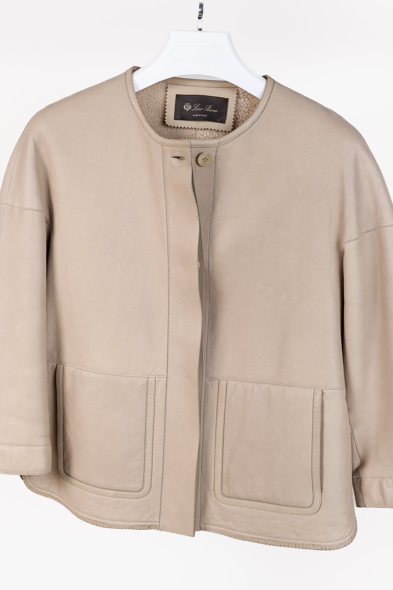 Loro Piana Ecru Lambskin Cropped Shearling Jacket