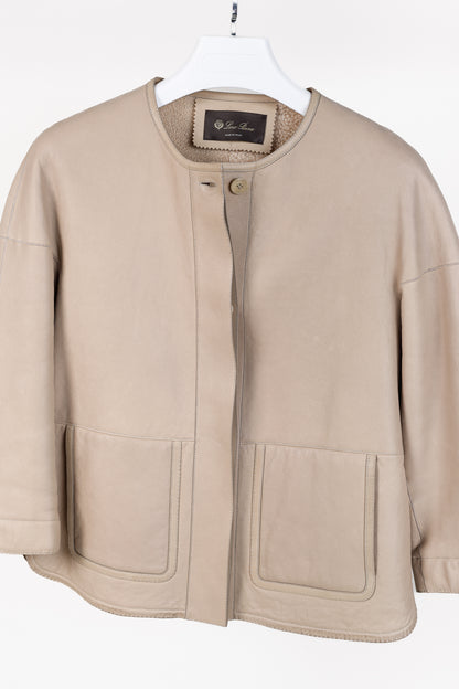 Loro Piana Ecru Lambskin Cropped Shearling Jacket