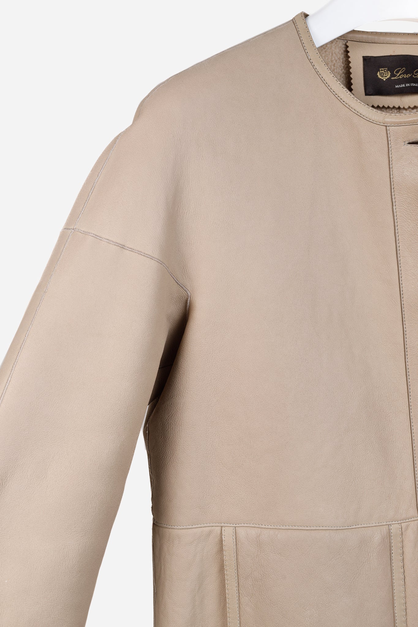 Loro Piana Ecru Lambskin Cropped Shearling Jacket