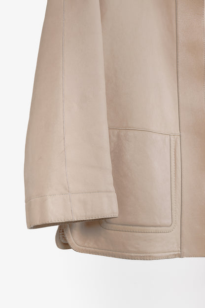 Loro Piana Ecru Lambskin Cropped Shearling Jacket