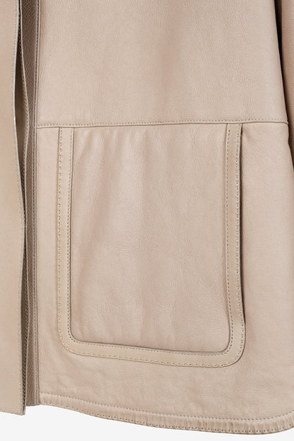 Loro Piana Ecru Lambskin Cropped Shearling Jacket