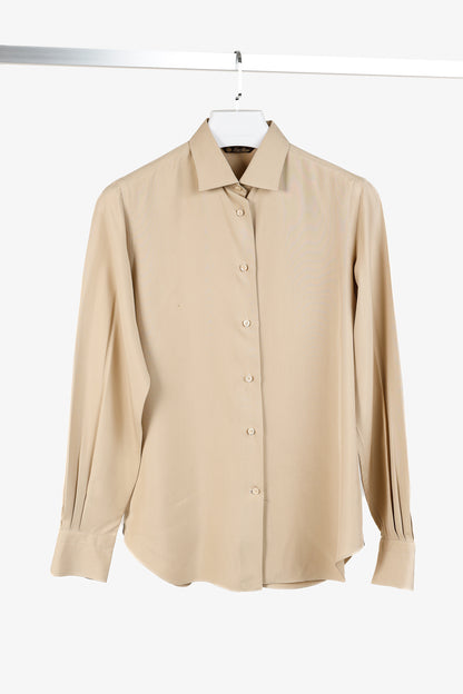 Loro Piana Tan Silk Buttoned Long-Sleeve Shirt