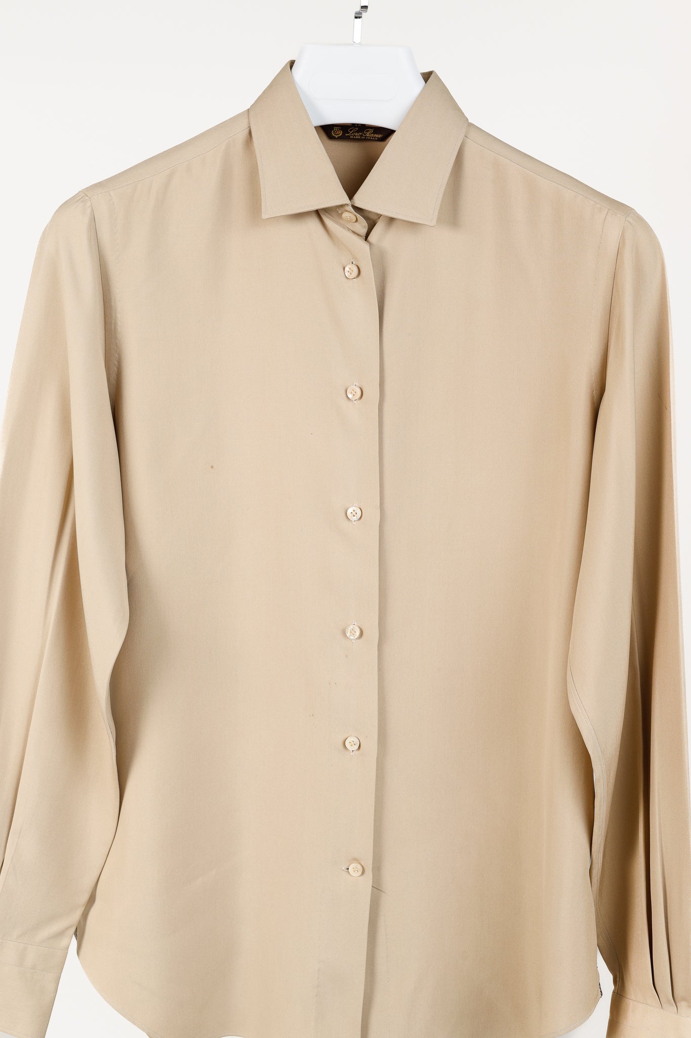 Loro Piana Tan Silk Buttoned Long-Sleeve Shirt