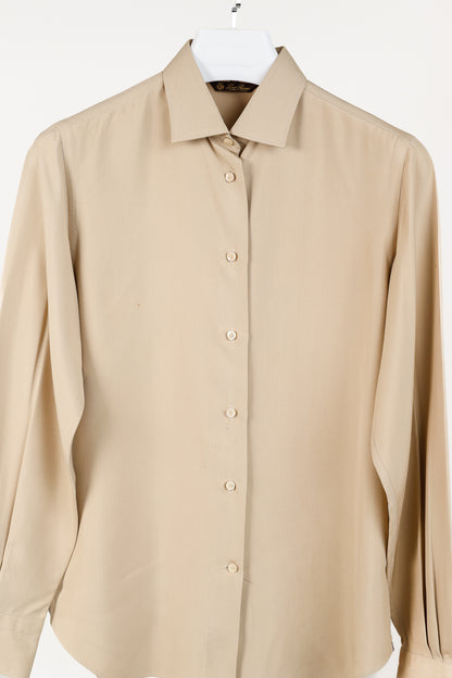 Loro Piana Tan Silk Buttoned Long-Sleeve Shirt