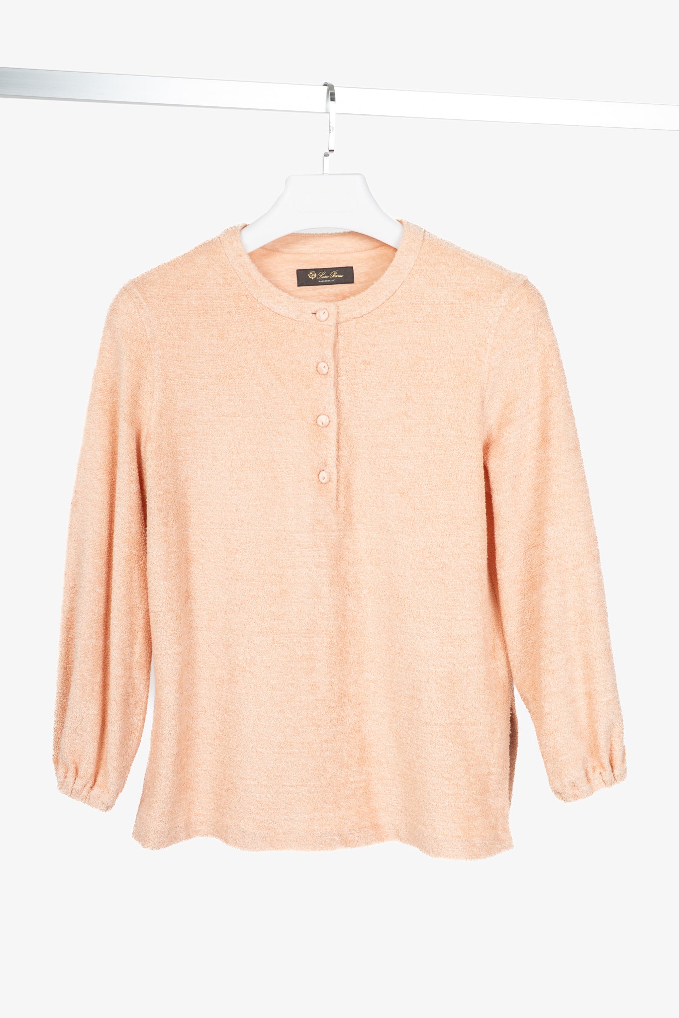 Loro Piana Light Coral Panarea Linen & Cotton Henley Sweater