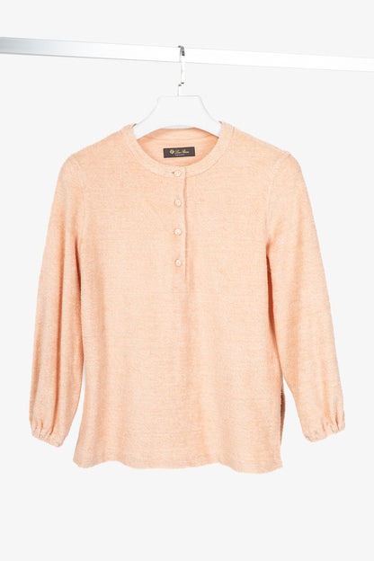 Loro Piana Light Coral Panarea Linen & Cotton Henley Sweater
