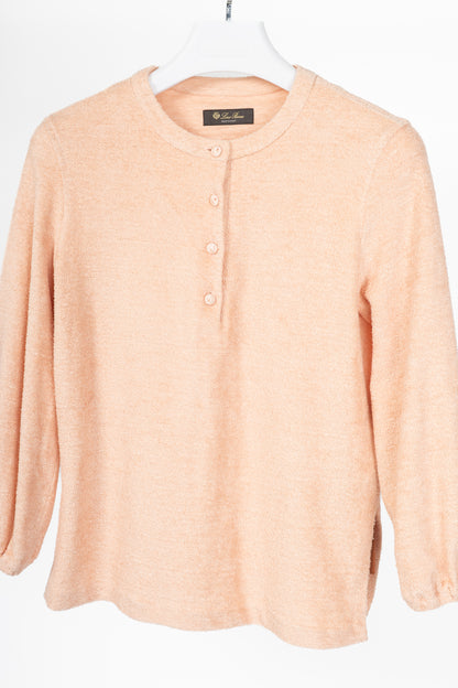 Loro Piana Light Coral Panarea Linen & Cotton Henley Sweater