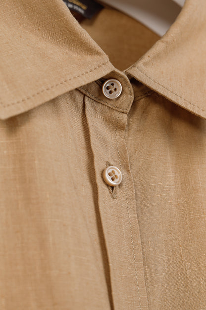Loro Piana Tan Linen Long-Sleeve Buttoned Shirt
