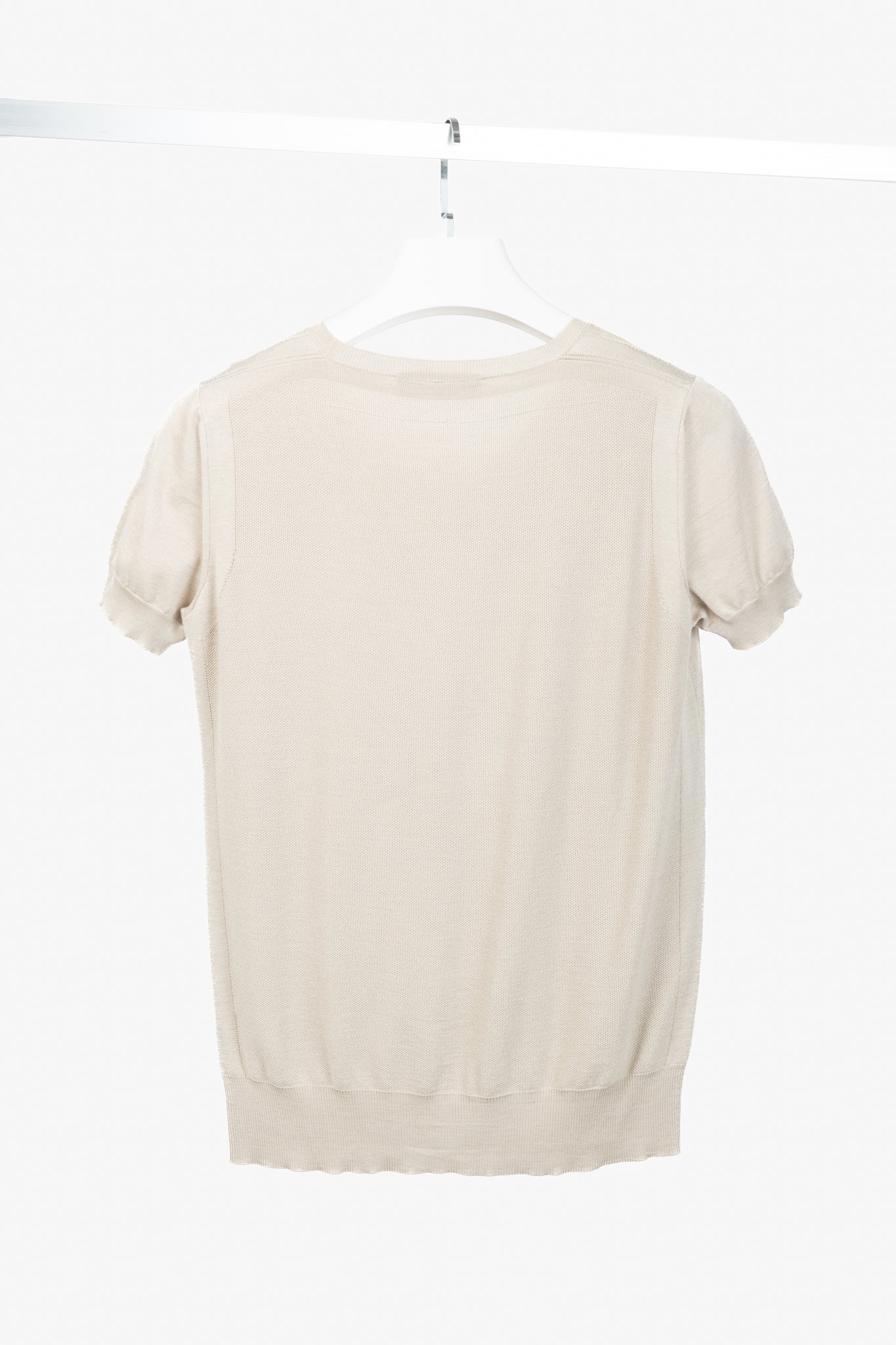 Loro Piana Beige Silk & Cotton Knit Short-Sleeve Sweater