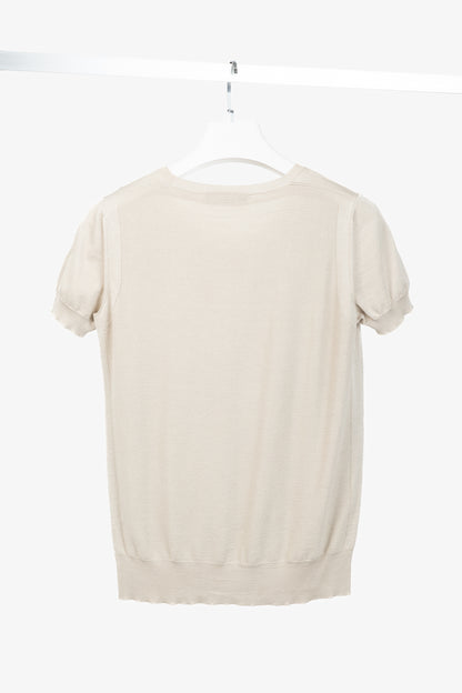 Loro Piana Beige Silk & Cotton Knit Short-Sleeve Sweater