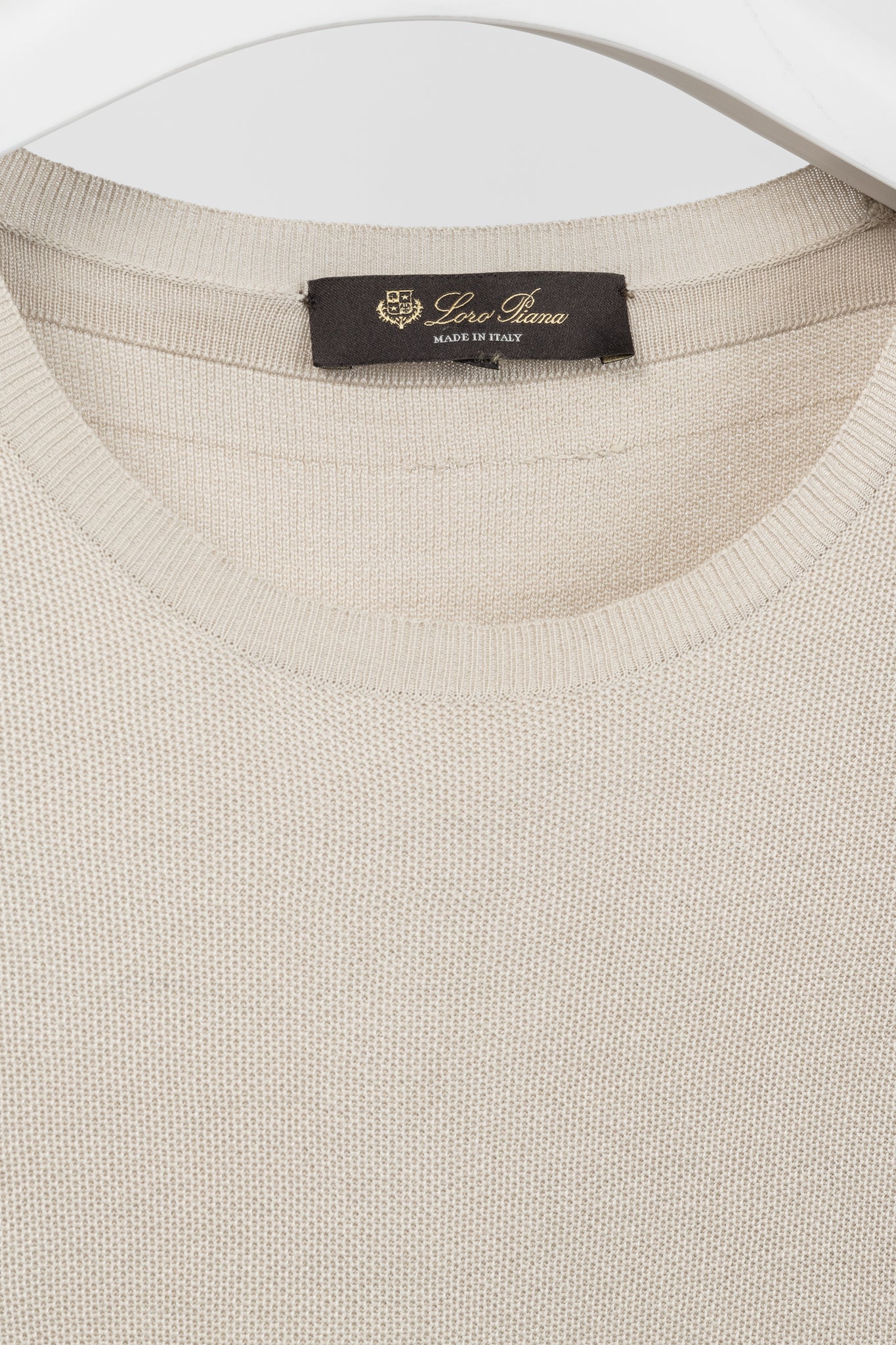 Loro Piana Beige Silk & Cotton Knit Short-Sleeve Sweater