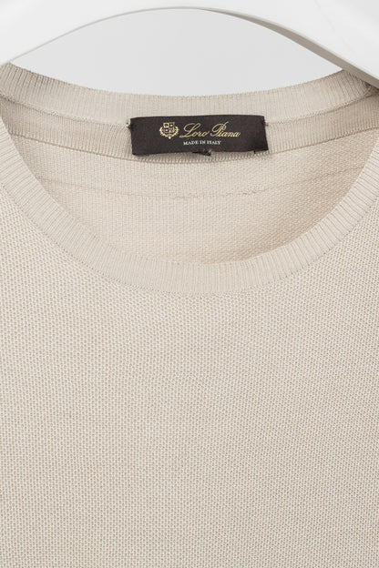Loro Piana Beige Silk & Cotton Knit Short-Sleeve Sweater