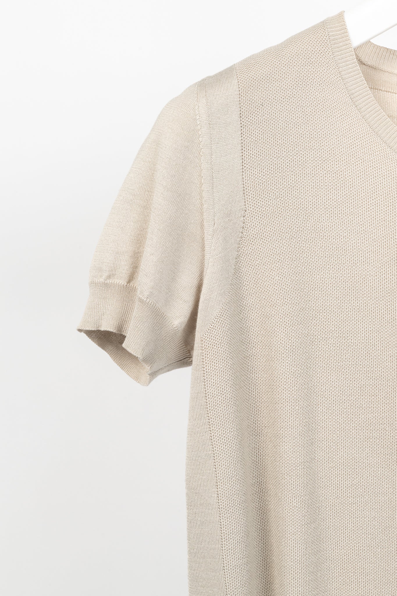 Loro Piana Beige Silk & Cotton Knit Short-Sleeve Sweater