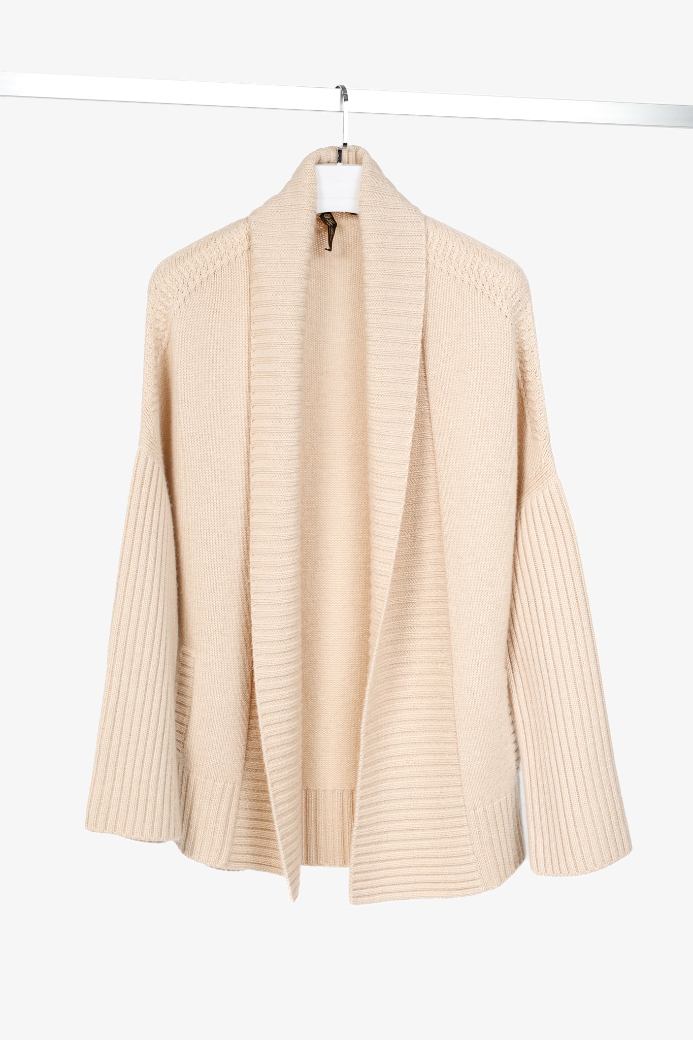 Loro Piana Cream Cashmere Open-Front Shawl Cardigan