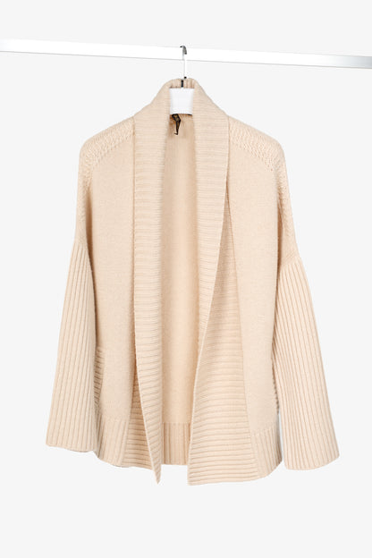 Loro Piana Cream Cashmere Open-Front Shawl Cardigan