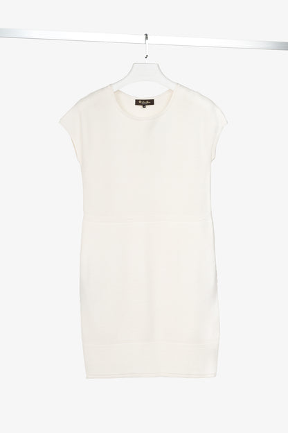 Loro Piana Ivory Silk & Cotton Textured Knit Dress
