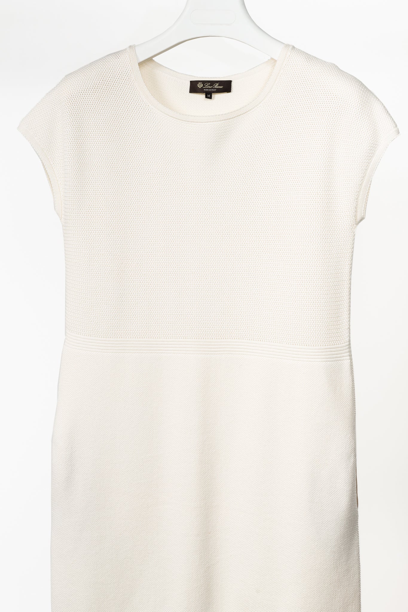 Loro Piana Ivory Silk & Cotton Textured Knit Dress