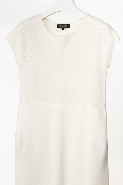 Loro Piana Ivory Silk & Cotton Textured Knit Dress