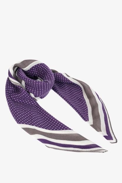 Loro Piana Purple Polka-Dot Cashmere & Silk Bordered Square Scarf