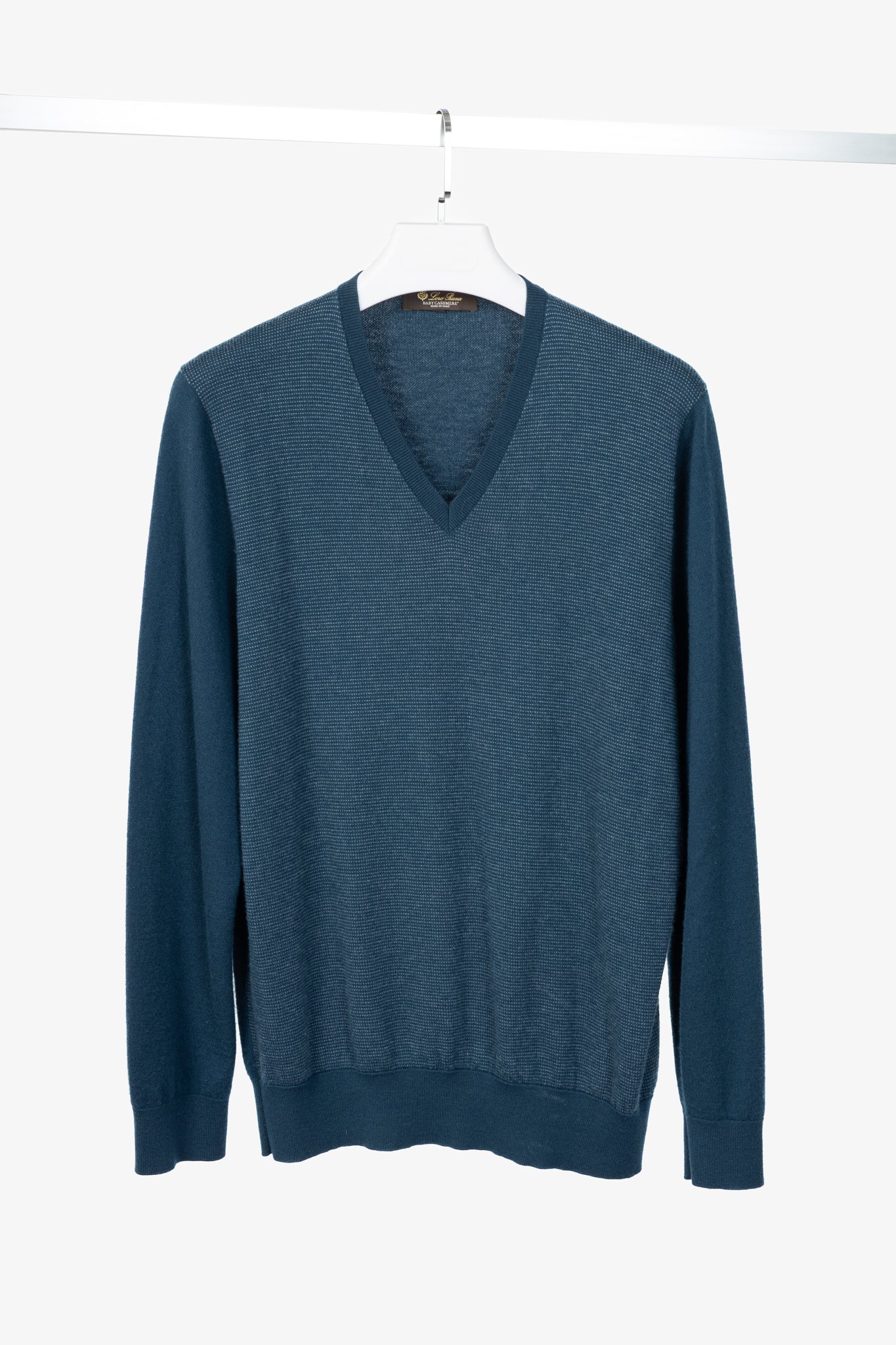 Loro Piana Blue Cashmere-Knit V-Neck Sweater