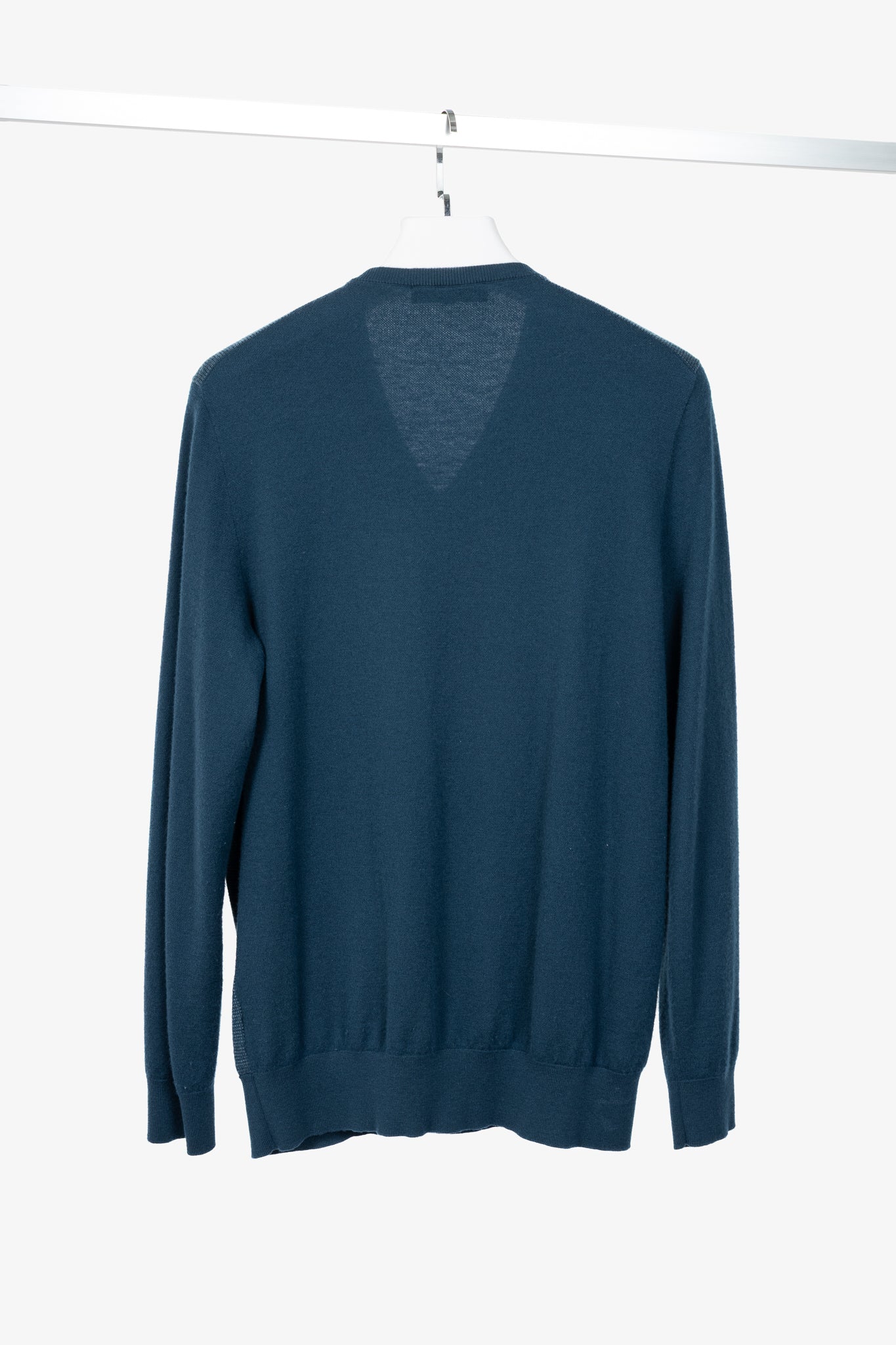 Loro Piana Blue Cashmere-Knit V-Neck Sweater
