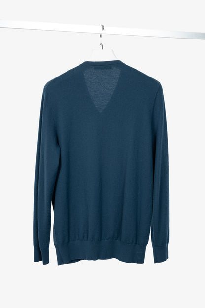 Loro Piana Blue Cashmere-Knit V-Neck Sweater