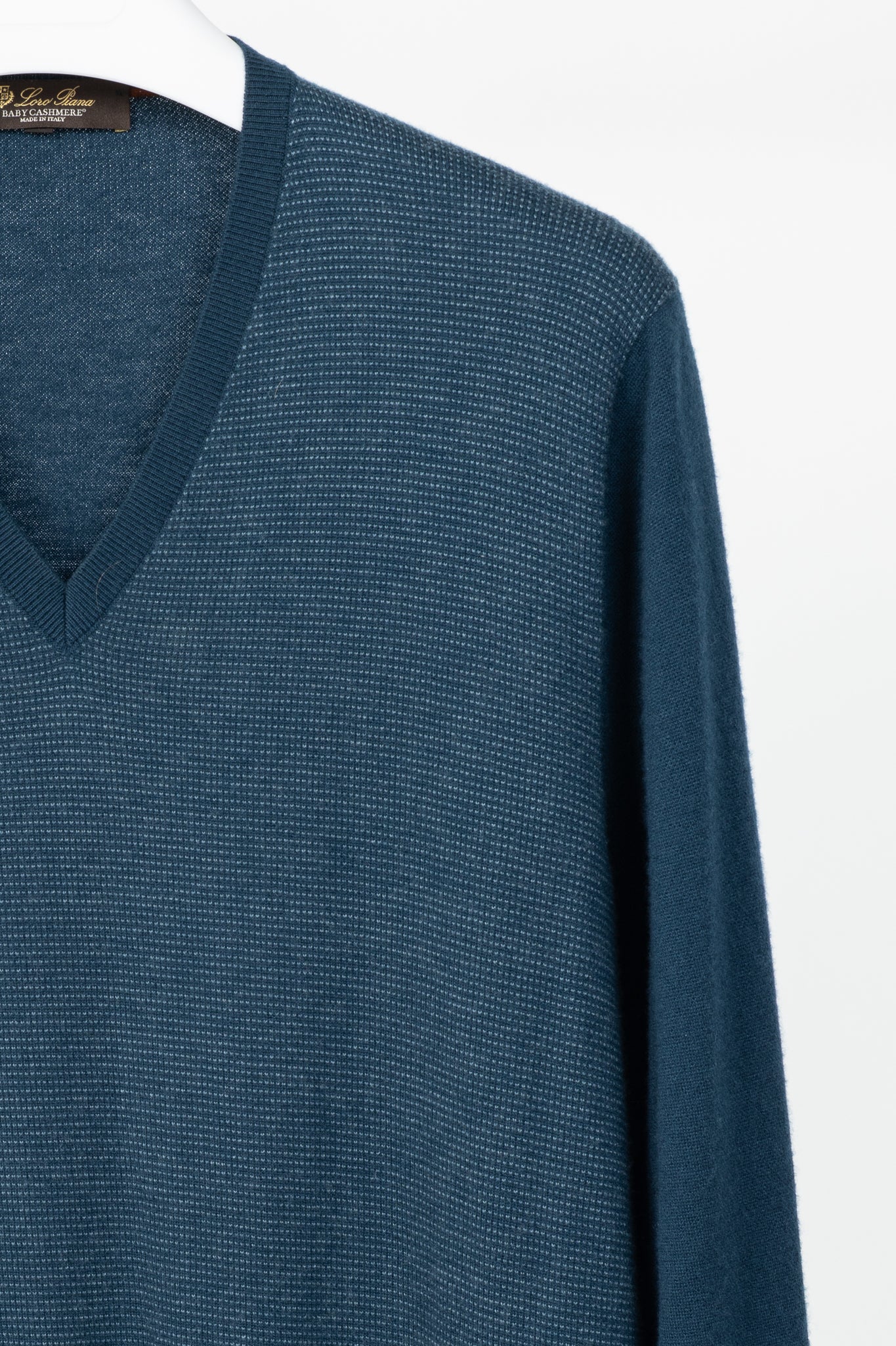 Loro Piana Blue Cashmere-Knit V-Neck Sweater