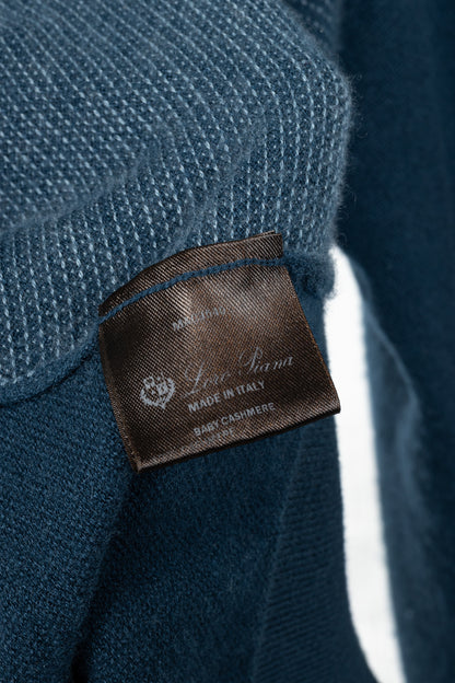 Loro Piana Blue Cashmere-Knit V-Neck Sweater