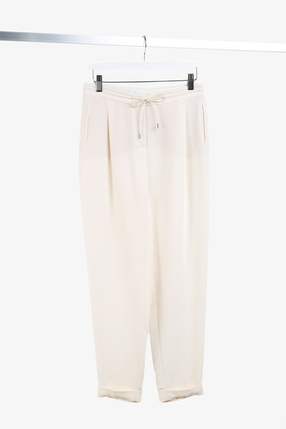 Loro Piana Cream Silk Crepe Drawstring Trousers