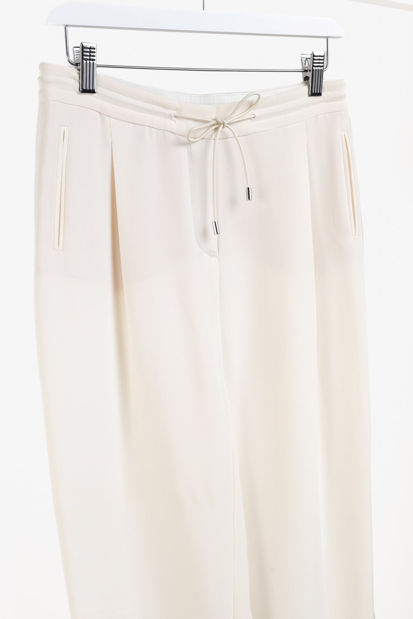 Loro Piana Cream Silk Crepe Drawstring Trousers