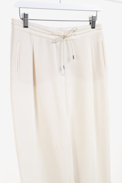 Loro Piana Cream Silk Crepe Drawstring Trousers