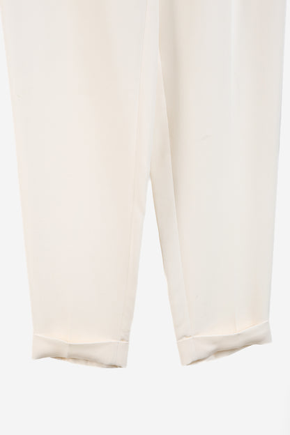 Loro Piana Cream Silk Crepe Drawstring Trousers