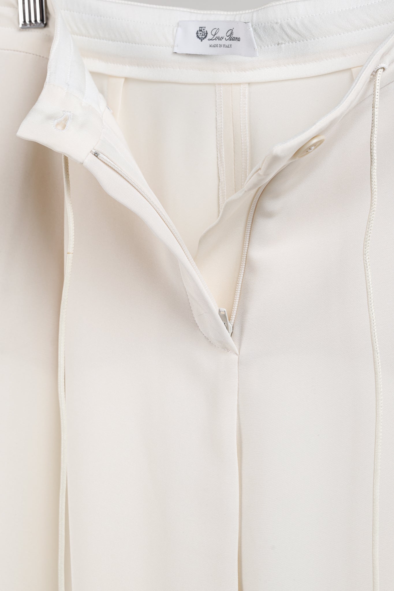Loro Piana Cream Silk Crepe Drawstring Trousers