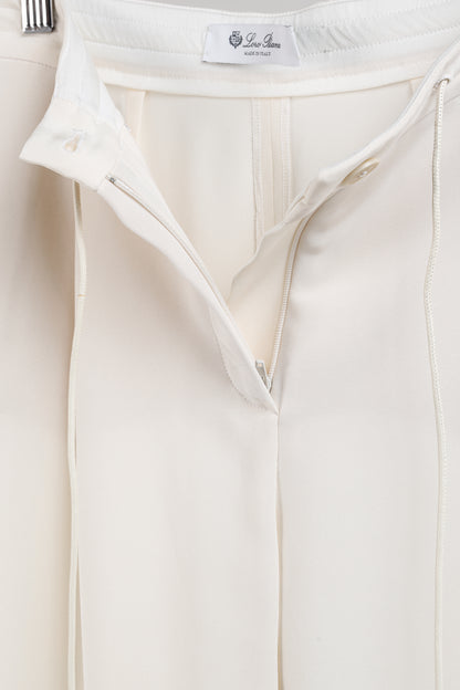 Loro Piana Cream Silk Crepe Drawstring Trousers