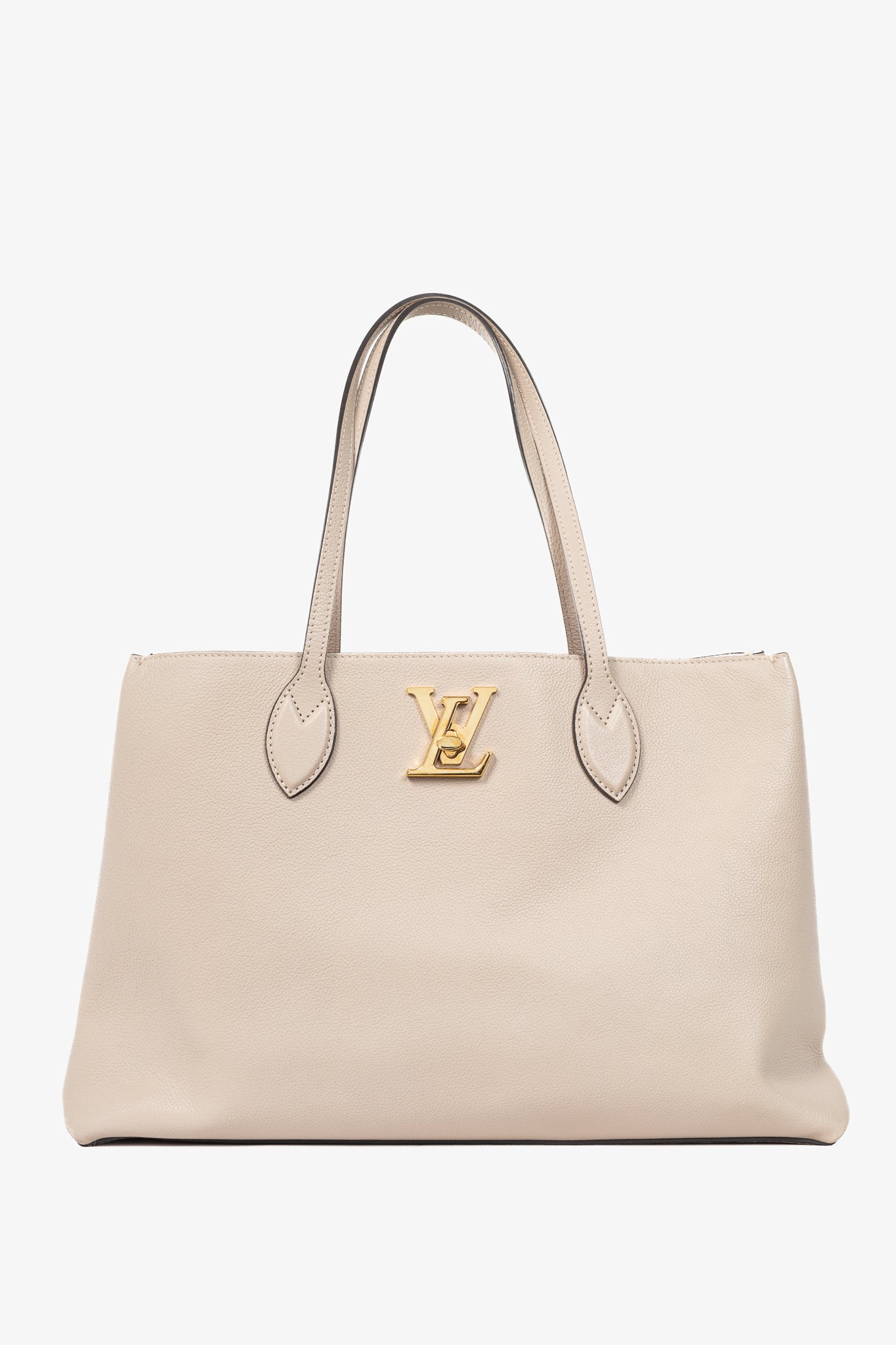 Louis Vuitton Lockme Greige Grained Calfskin Shopper Tote