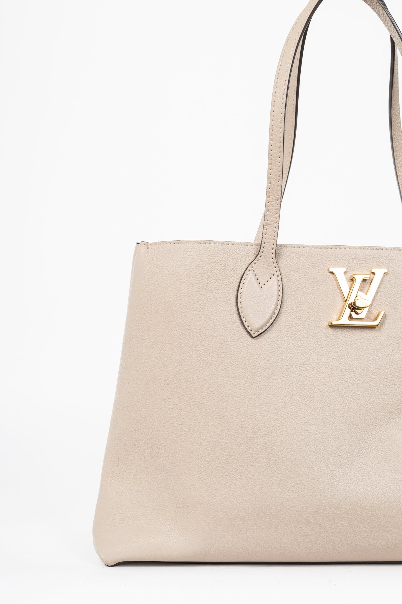 Louis Vuitton Lockme Greige Grained Calfskin Shopper Tote