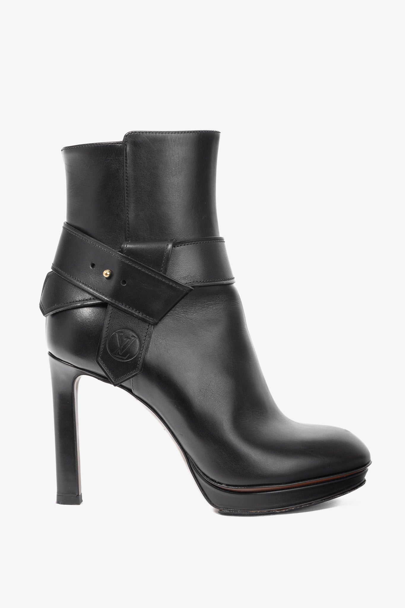 Louis Vuitton Black Leather Belted Booties