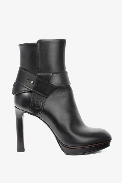 Louis Vuitton Black Leather Belted Booties