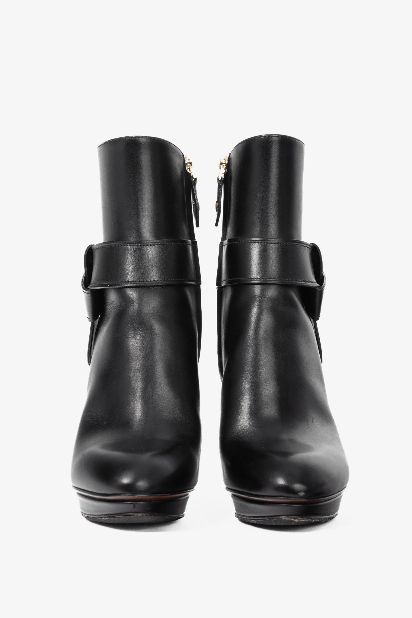 Louis Vuitton Black Leather Belted Booties