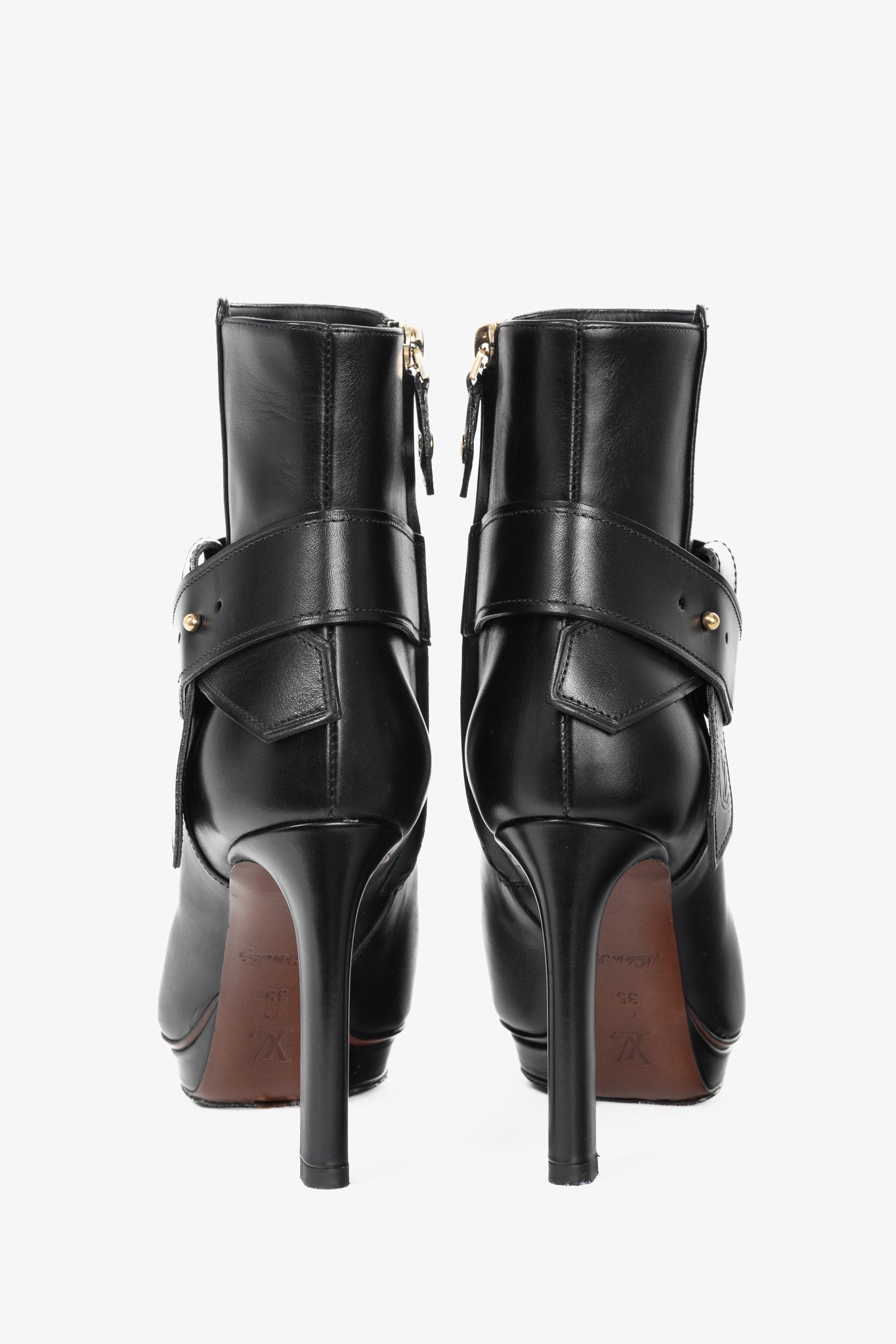 Louis Vuitton Black Leather Belted Booties