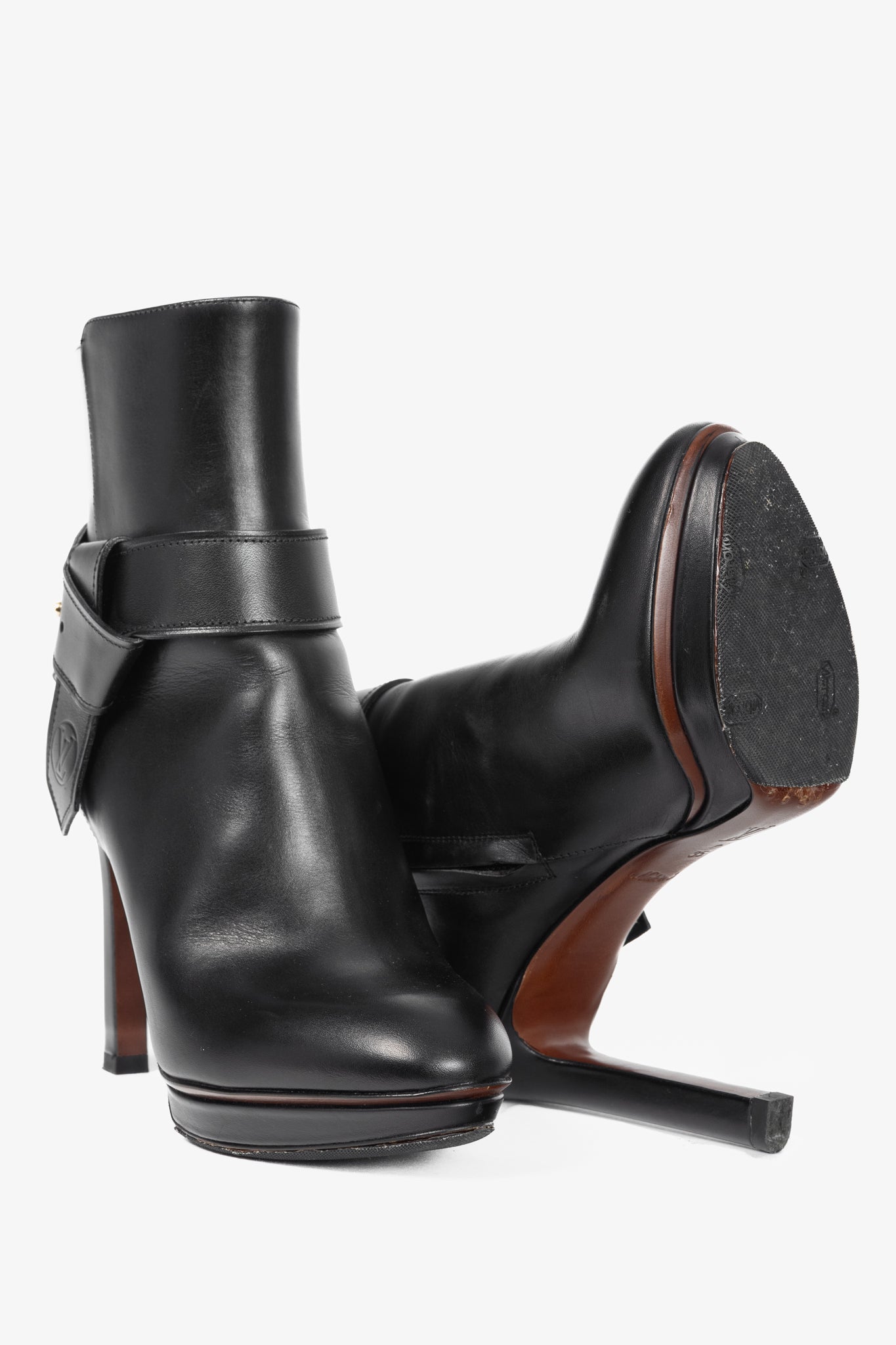 Louis Vuitton Black Leather Belted Booties