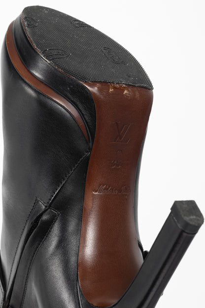 Louis Vuitton Black Leather Belted Booties