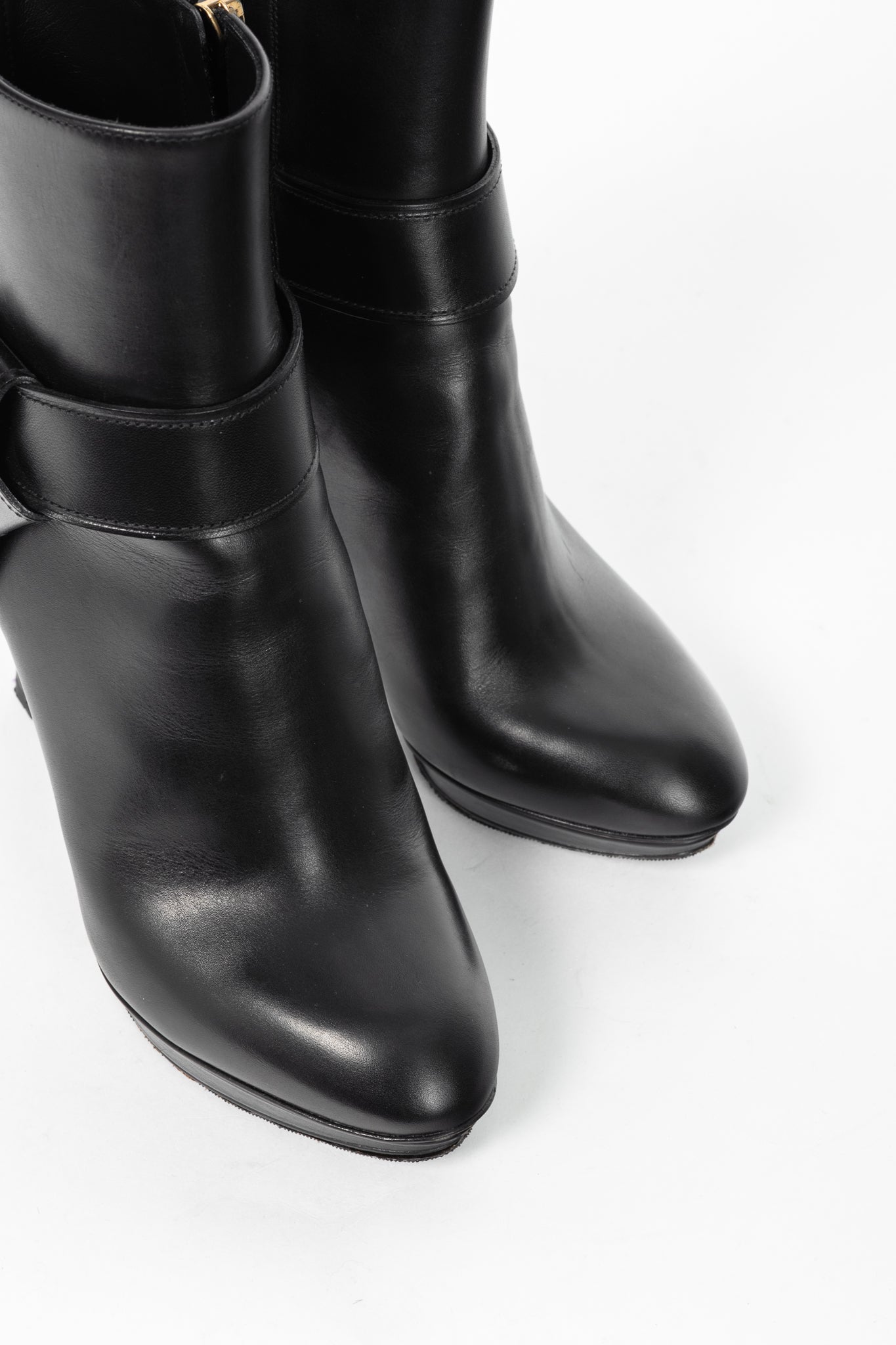 Louis Vuitton Black Leather Belted Booties